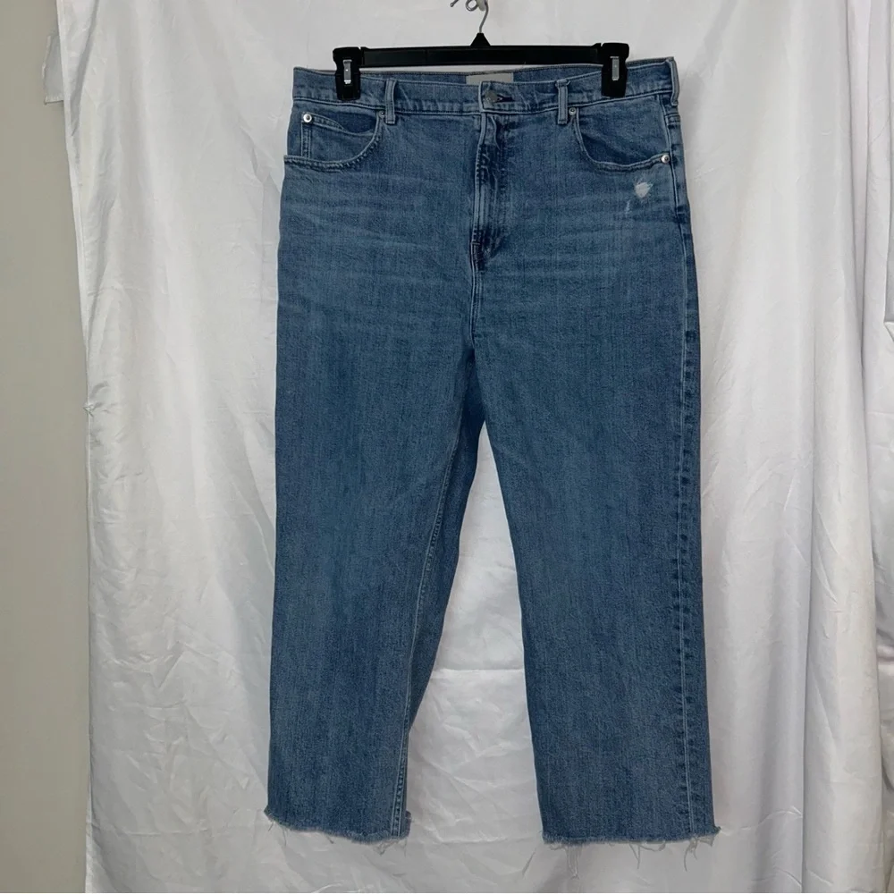 Everlane The Way High Jeans Blue Jeans with Distressed Raw Hem 100% cotton 33